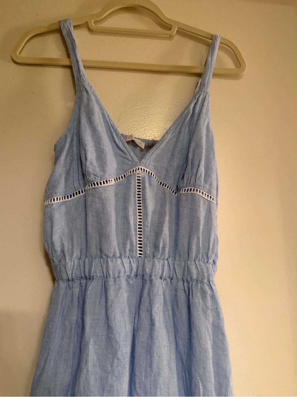 Ramy Brook Light Blue V-Neck Midi Dress with Ladder Lace Trim